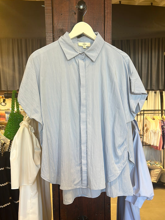 V-Neck Collared Loose Top - Chambray