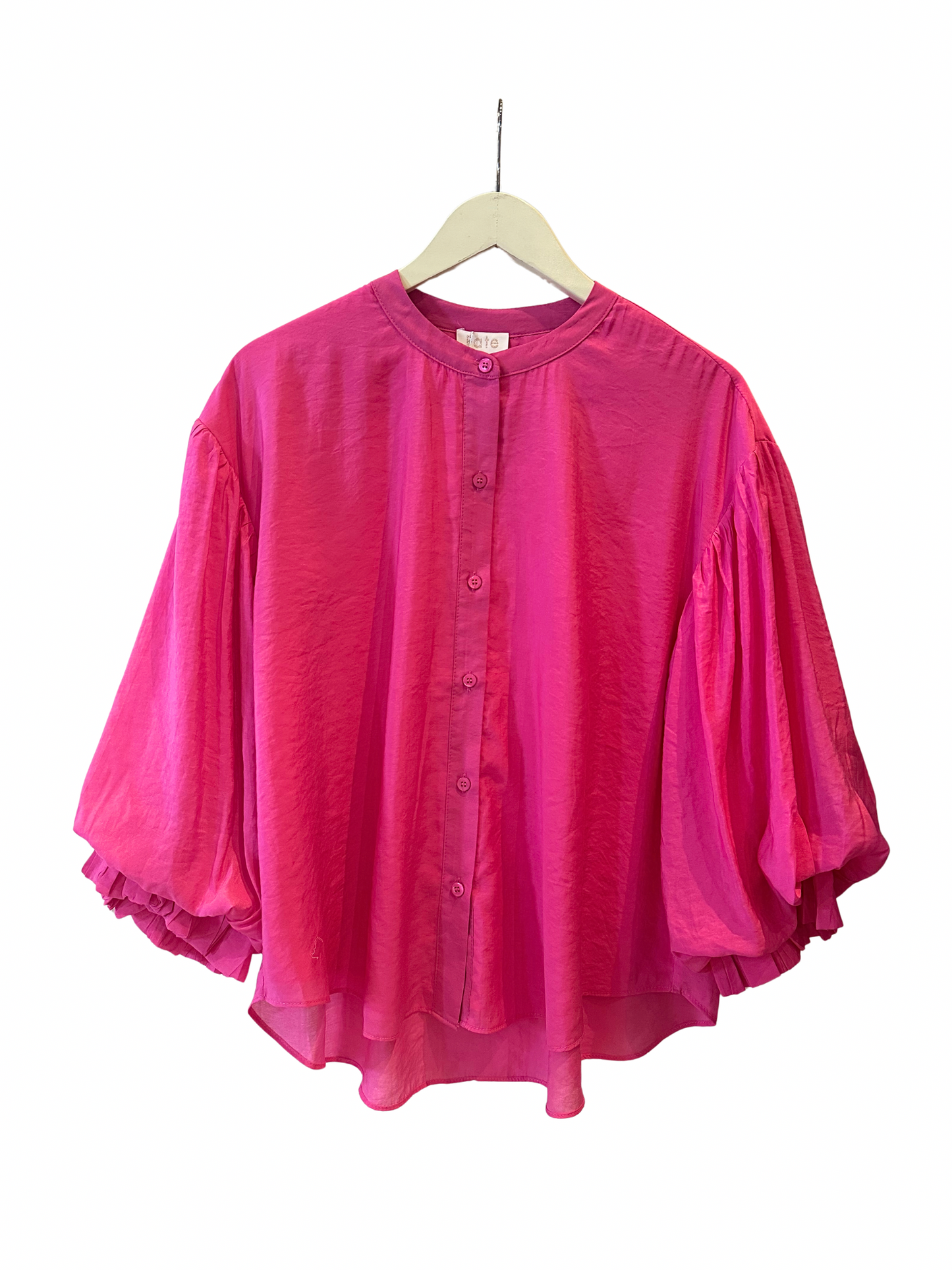 Puff Sleeve Button Down Shirt - Fuchsia