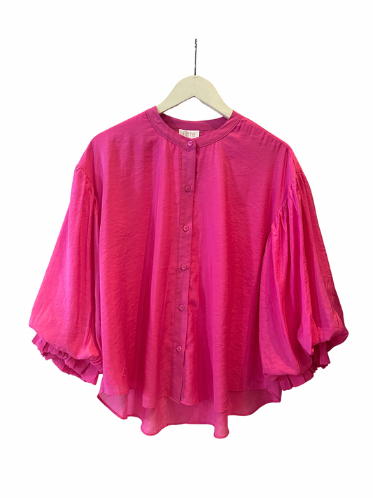 Puff Sleeve Button Down Shirt - Fuchsia