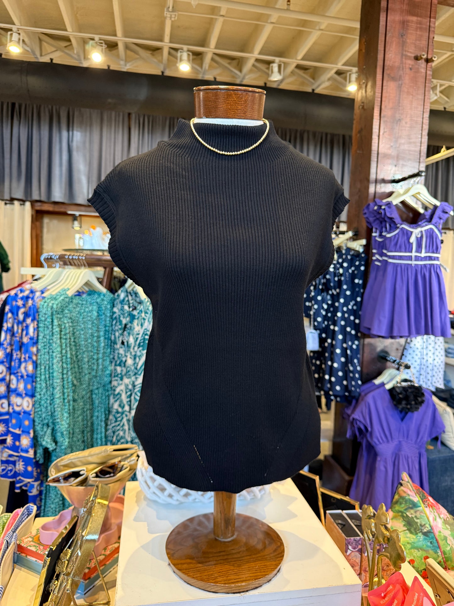 Ribbed Mock Neck Sweater - Black