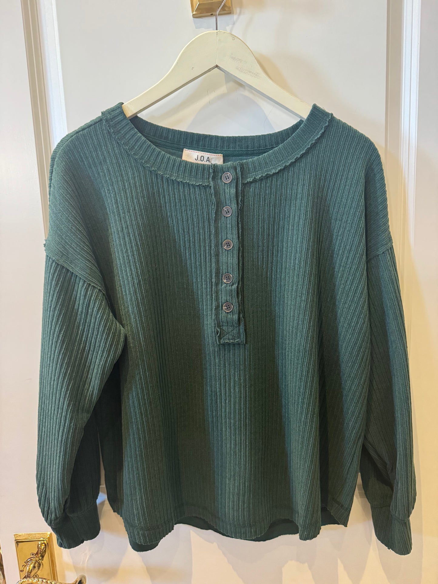 Ribbed Henley Long Sleeve Exposed Seam Knit Top