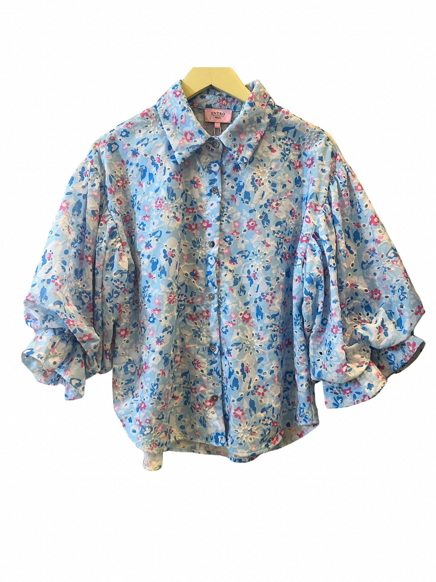 Blue Floral Button Up Top