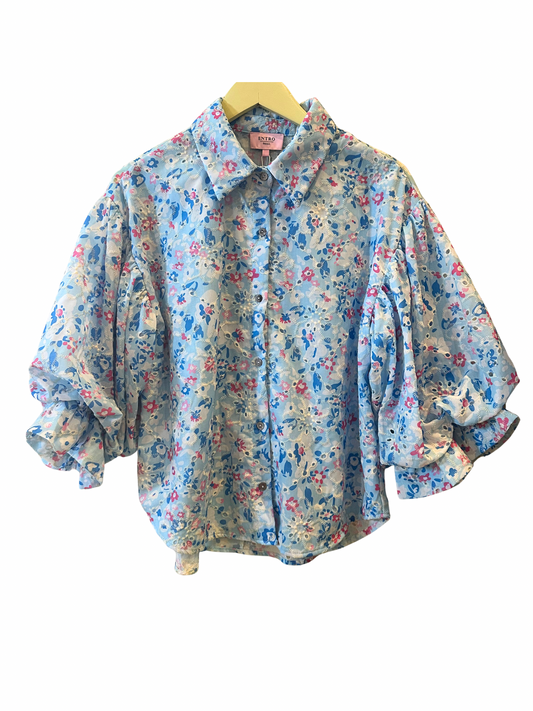 Blue Floral Button Up Top