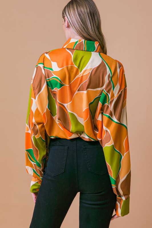 Printed Woven Button Down - Rust/Lime