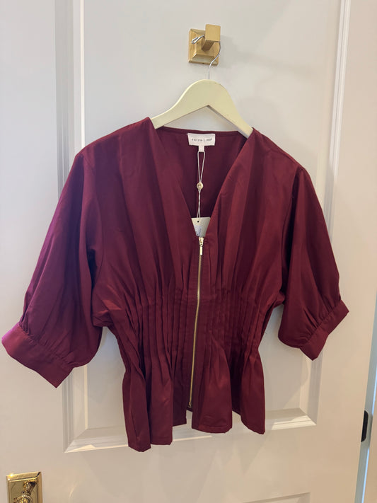 Ruched Waist Zip Top - Garnet