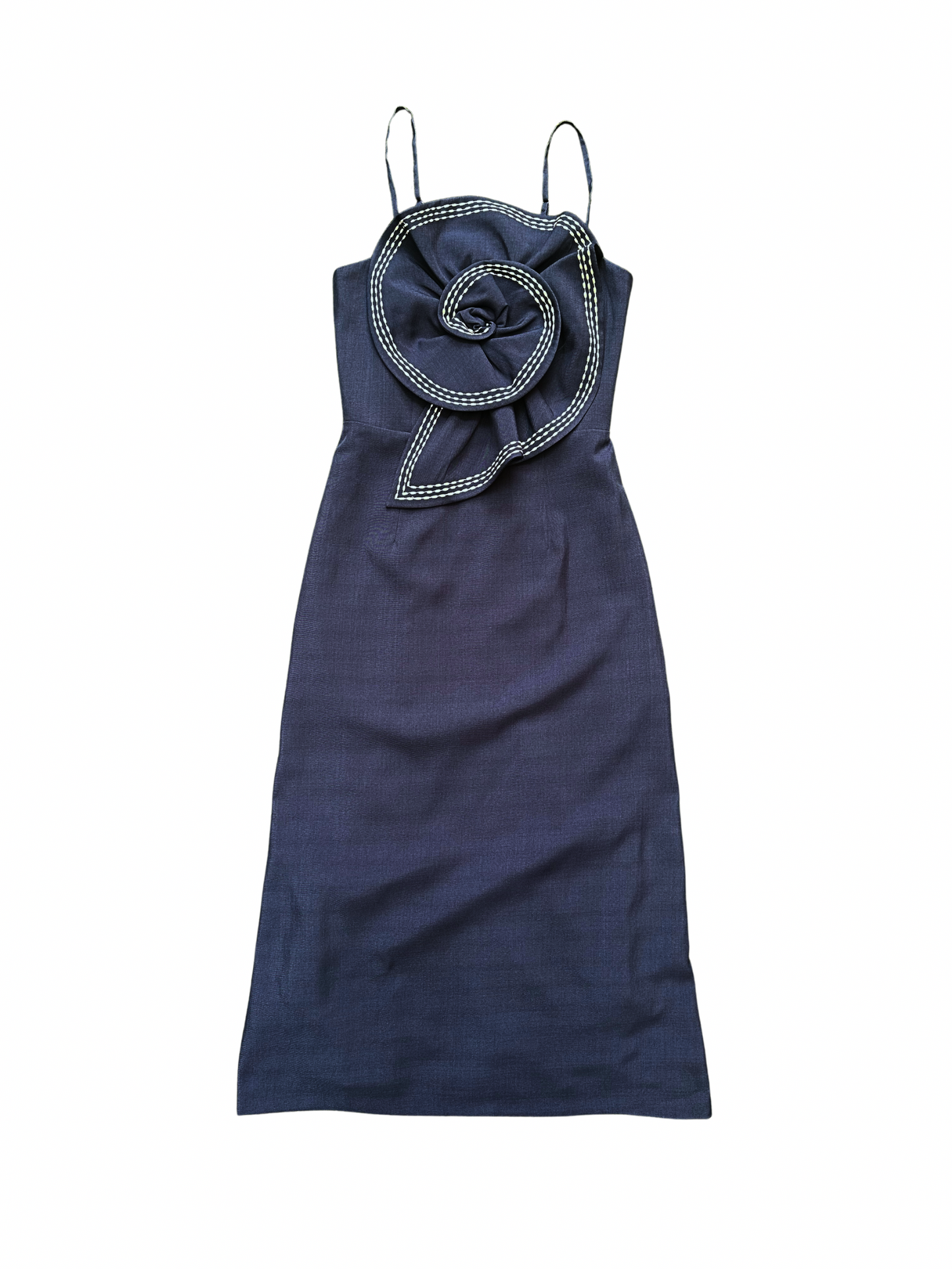 Flower Shaped Top Stitched Midi Dress