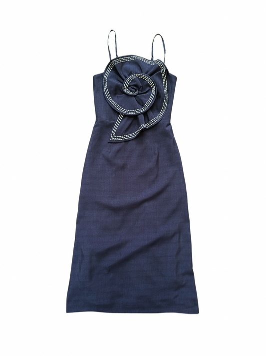 Flower Shaped Top Stitched Midi Dress