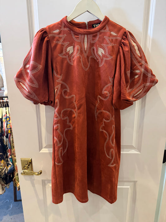Short Sleeve Suede Dress- Burnt Orange