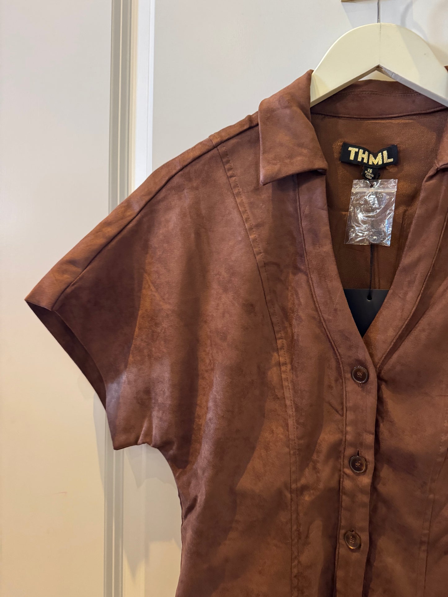 Short Sleeve Suede Dress