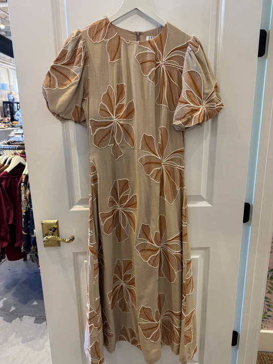 Floral Print Maxi Dress-KHAKI