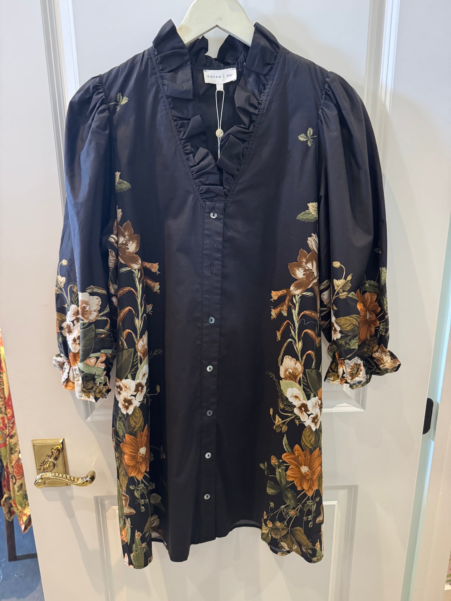 Floral Detail Mini Dress - Black