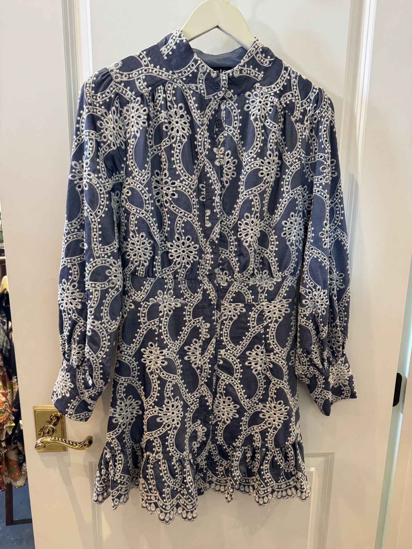 Dark Blue and Cream Eyelet Lace Dress