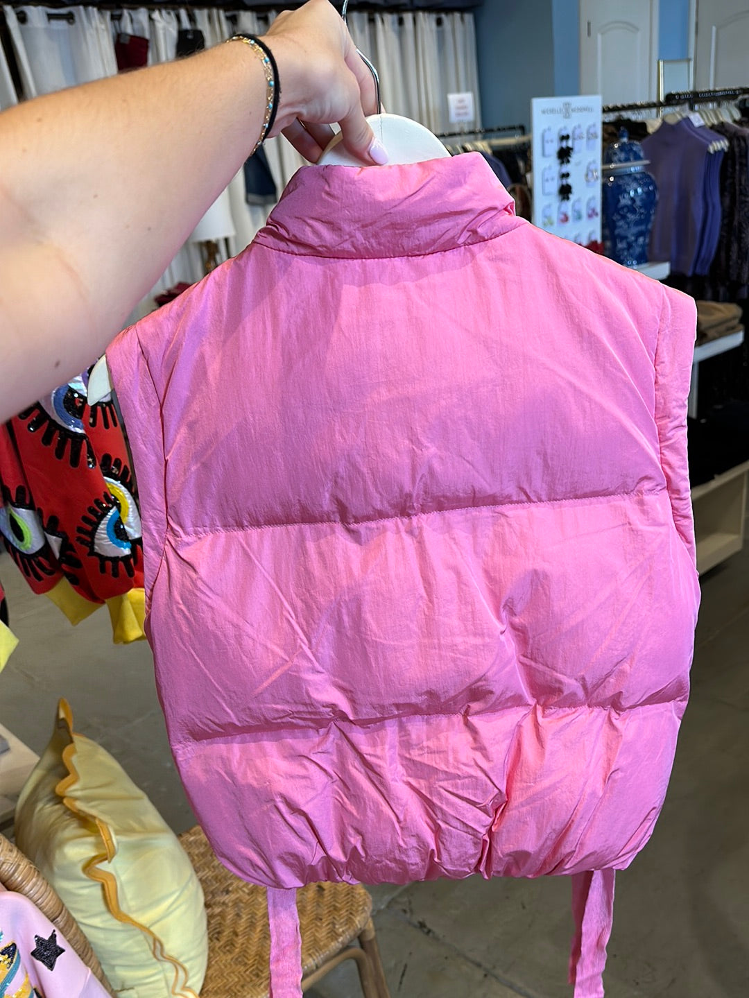 Tweed Puffer Vest - Pink