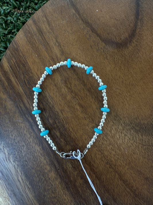 Silver Plated Beaded and Blue Bracelet 3mm