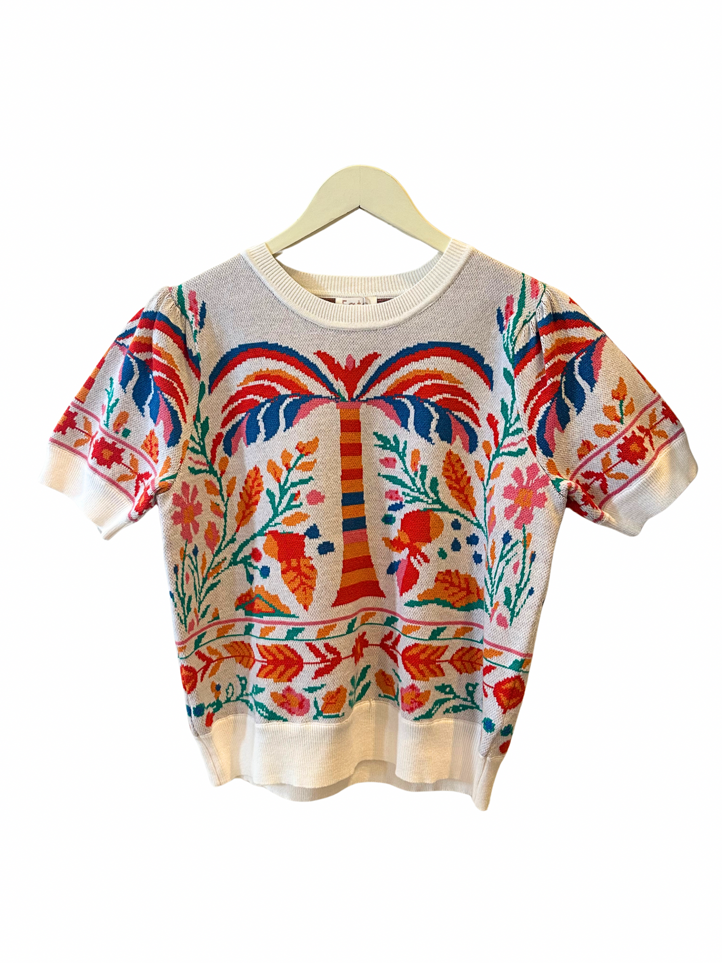 Short Sleeve Sweater Top Cream Multi