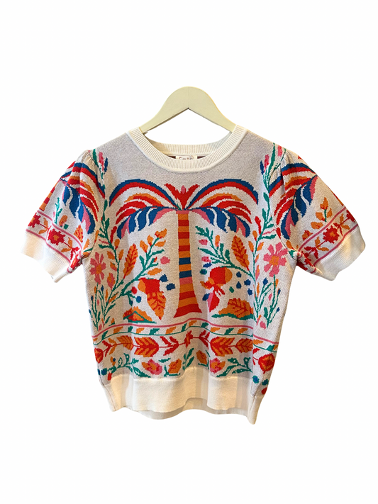 Short Sleeve Sweater Top Cream Multi