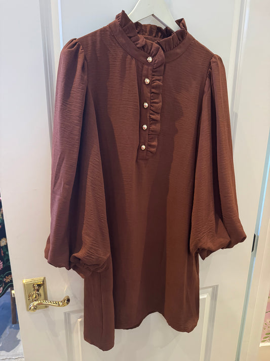 Brown Gold Button Dress