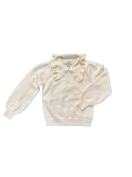 Ruffle Collar Knitted Sweater- Cream