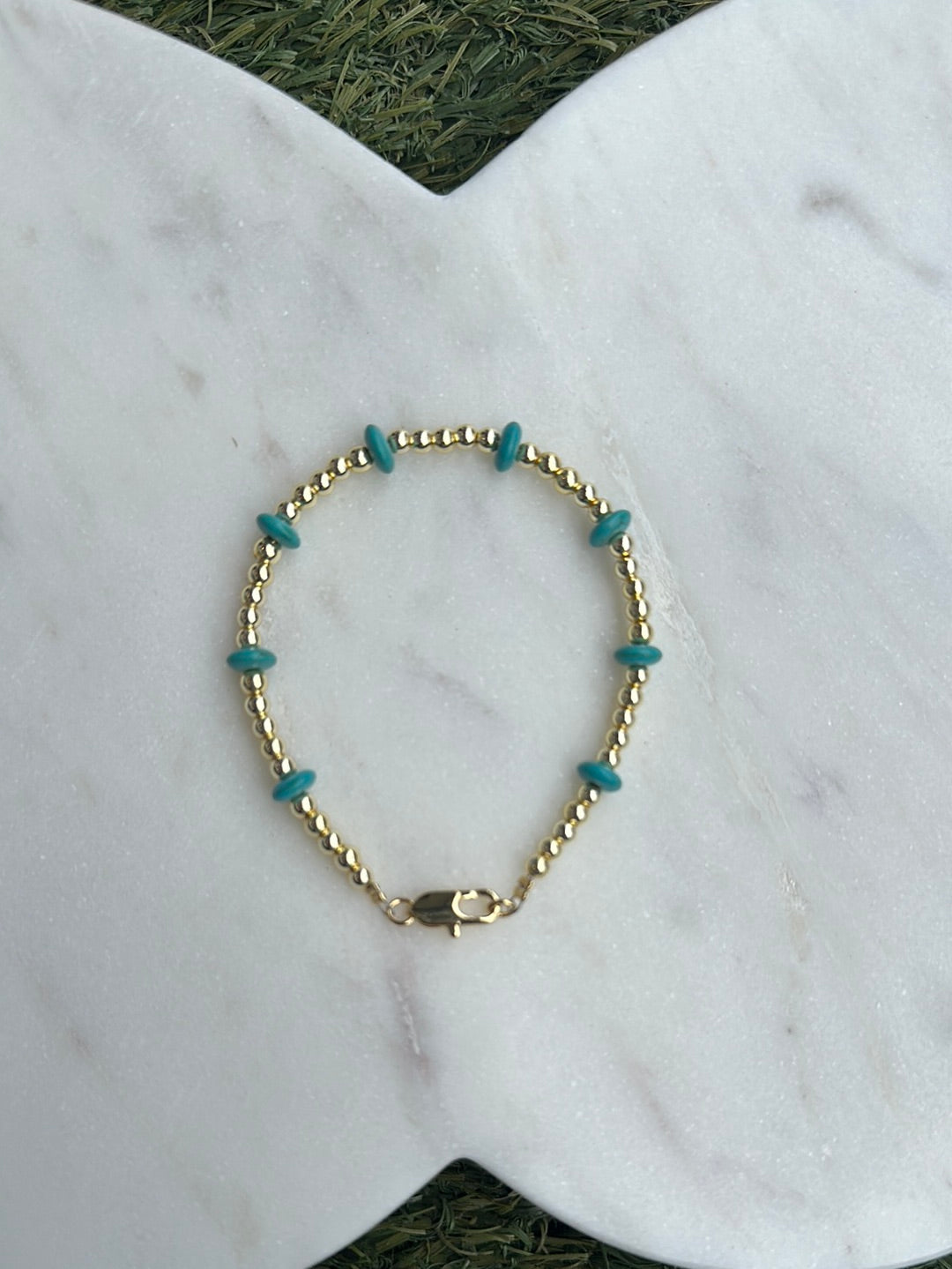 Gold Plated Beaded and Blue Bracelet 3mm