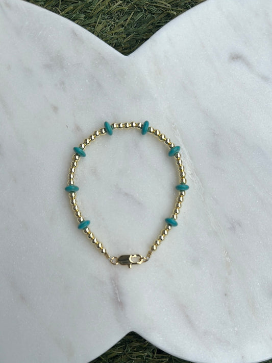 Gold Plated Beaded and Blue Bracelet 3mm