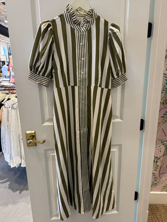 Green and White Stripped Dress