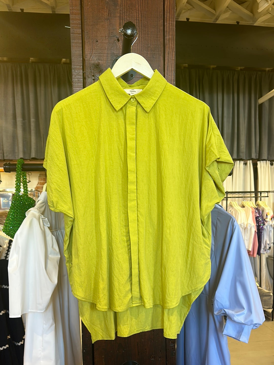 V-Neck Collared Loose Top - Chartreuse