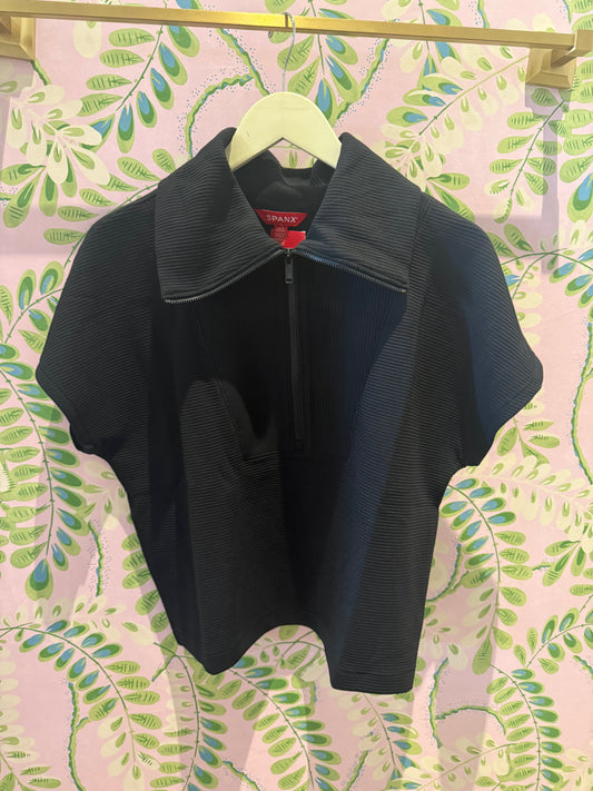 FrenchRib Short sleeve Half-zip Top- Black