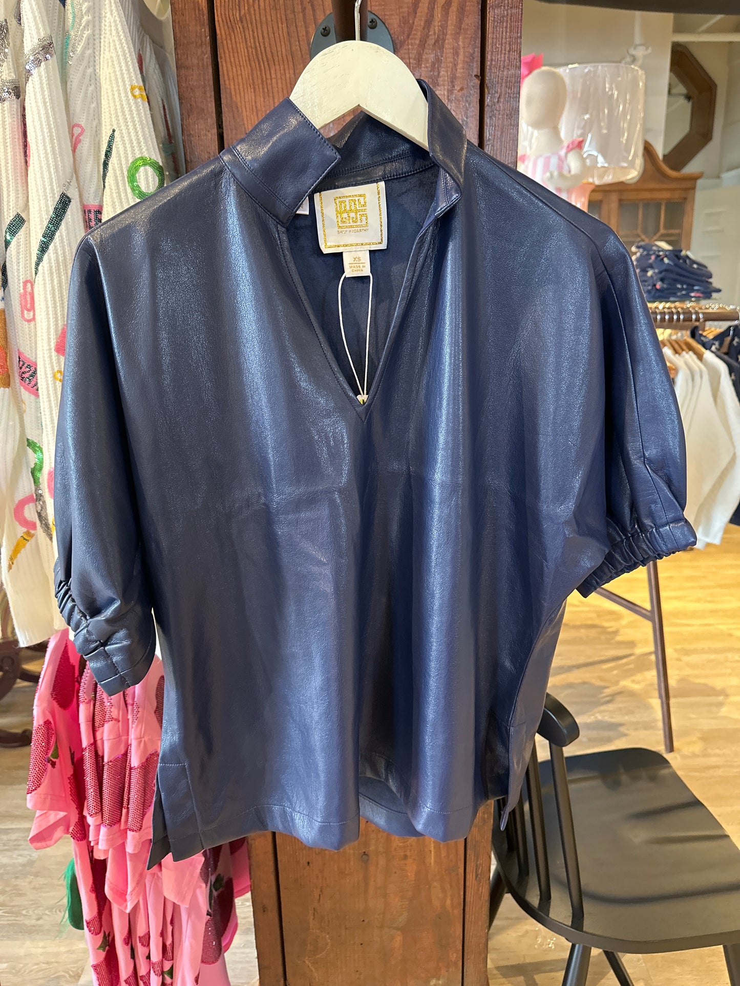 Poppy Top- Navy Vegan Leather