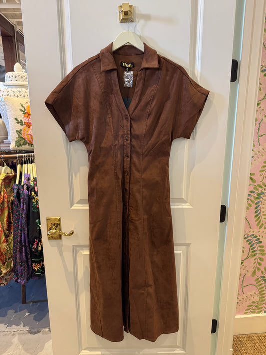 Short Sleeve Suede Dress