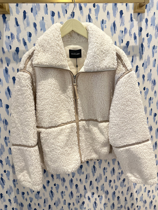 Shearling Trim Zip Jacket - Creme