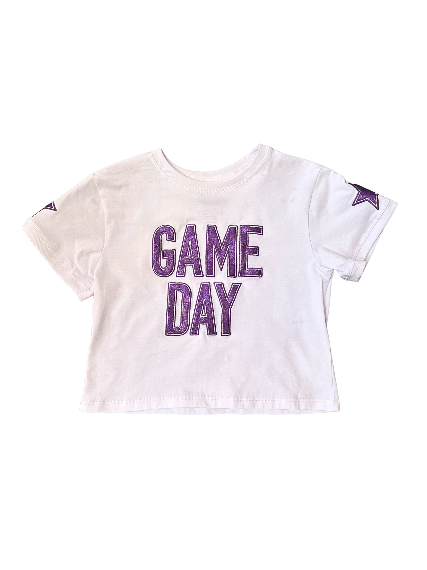 Shimmer Applique Game Day Boxy Tee- Purple