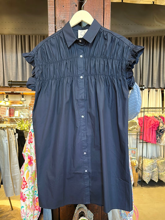 Collared Woven Dress - Navy
