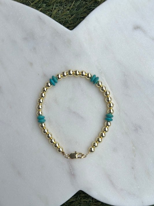 Gold Plated Beaded and Blue Bracelet 5mm