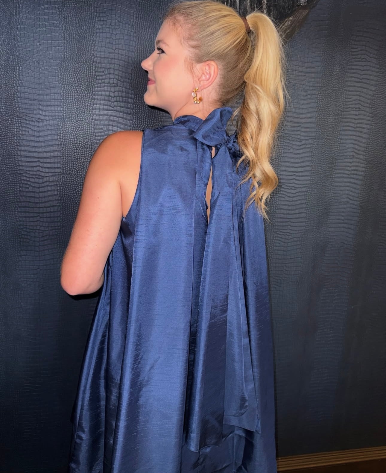 Tie Back Halter Neck Satin A-Line Dress