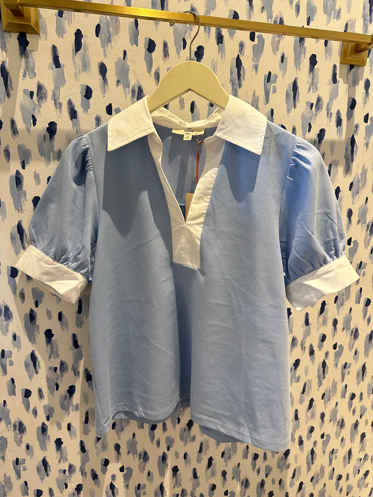 V-Neck Collared Top - Chambray