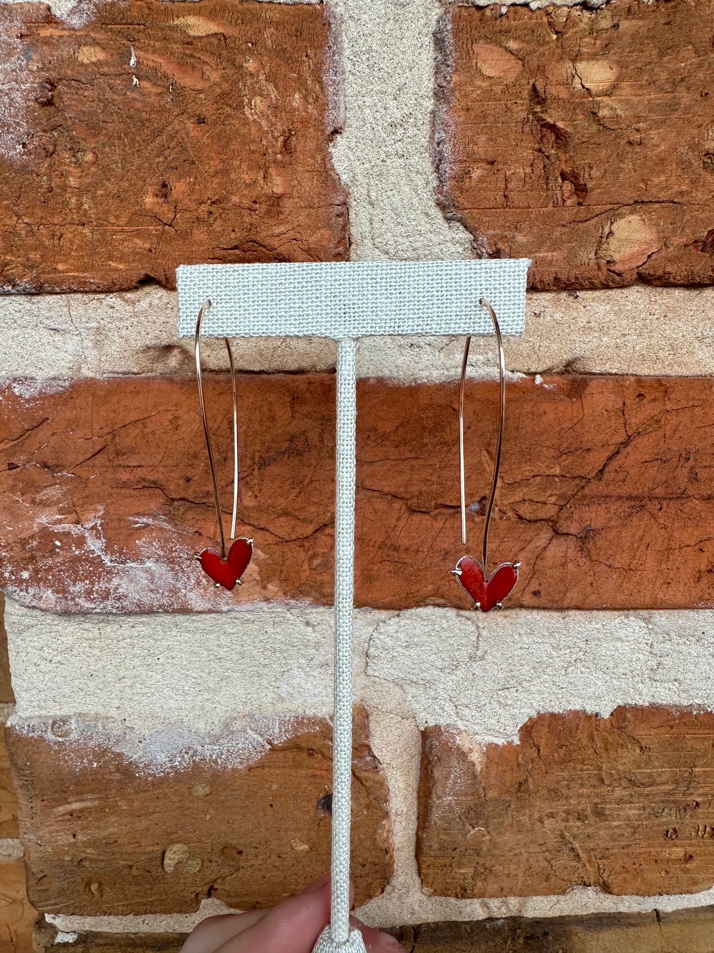 Gold Filled Red Enamel Heart Earrings