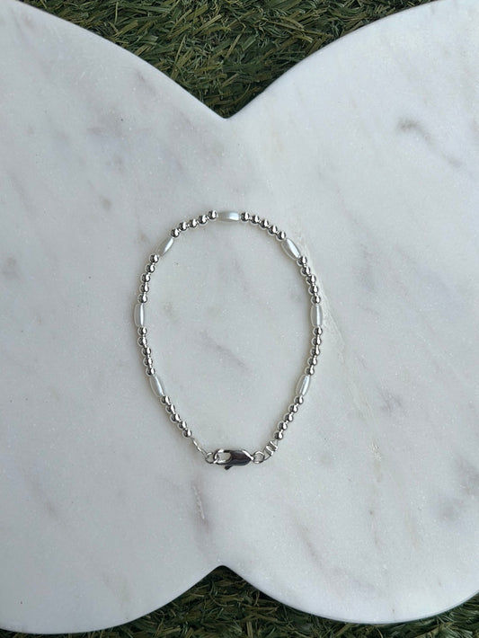 Silver Plated Beaded Long Pearl bracelet 3mm