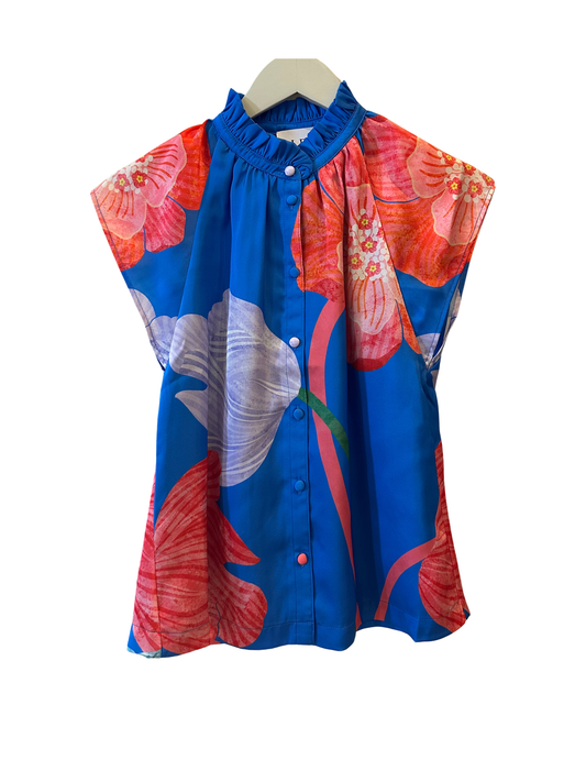 Blue Floral Button Up Birkin Top