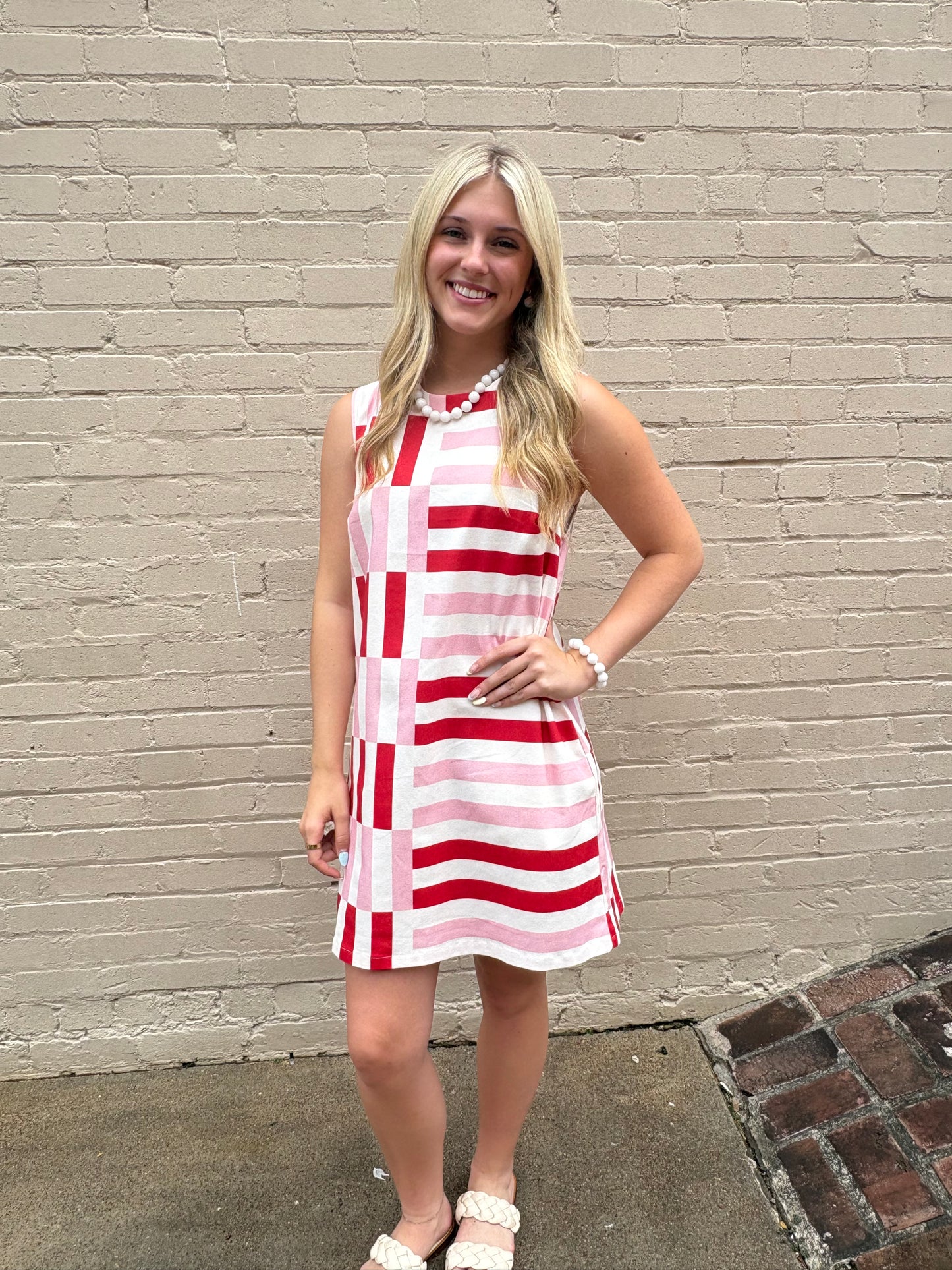 Pink and Red Color Block Dress