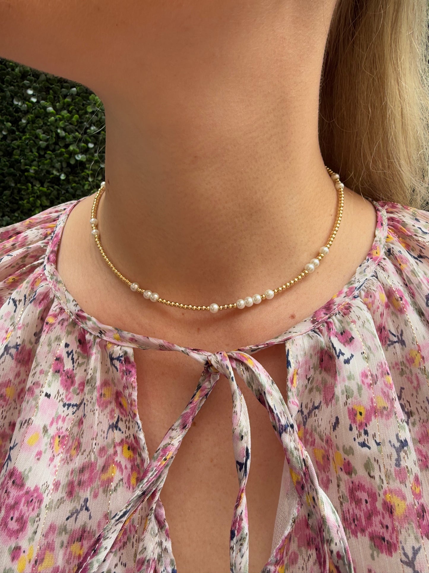 Gold Filled 3mm Pearl Beaded Necklace
