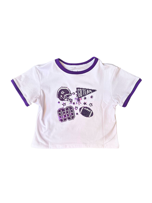 Sequin Football Elements Boxy Tee- Purple