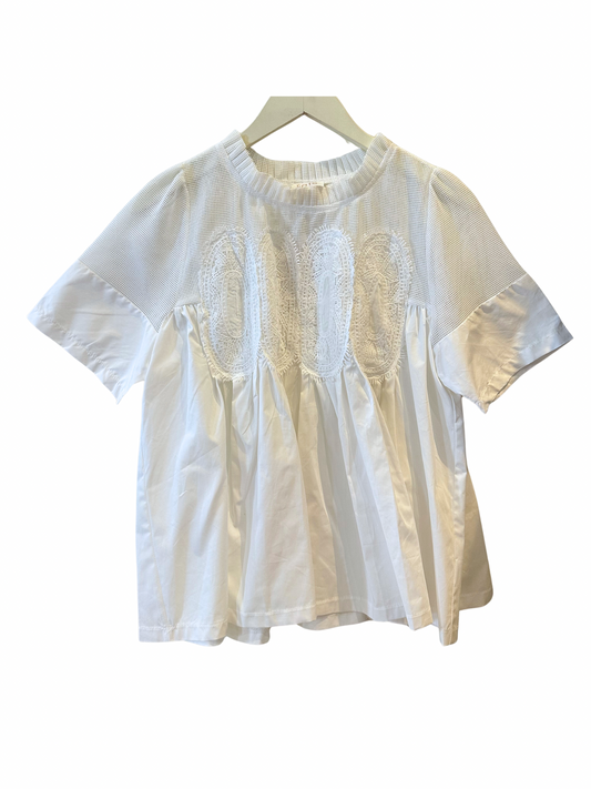 White Mesh Top with Applique