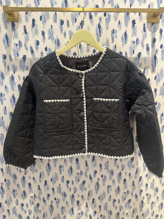 Whip Stitch Cropped Quilted Jacket - Charcoal