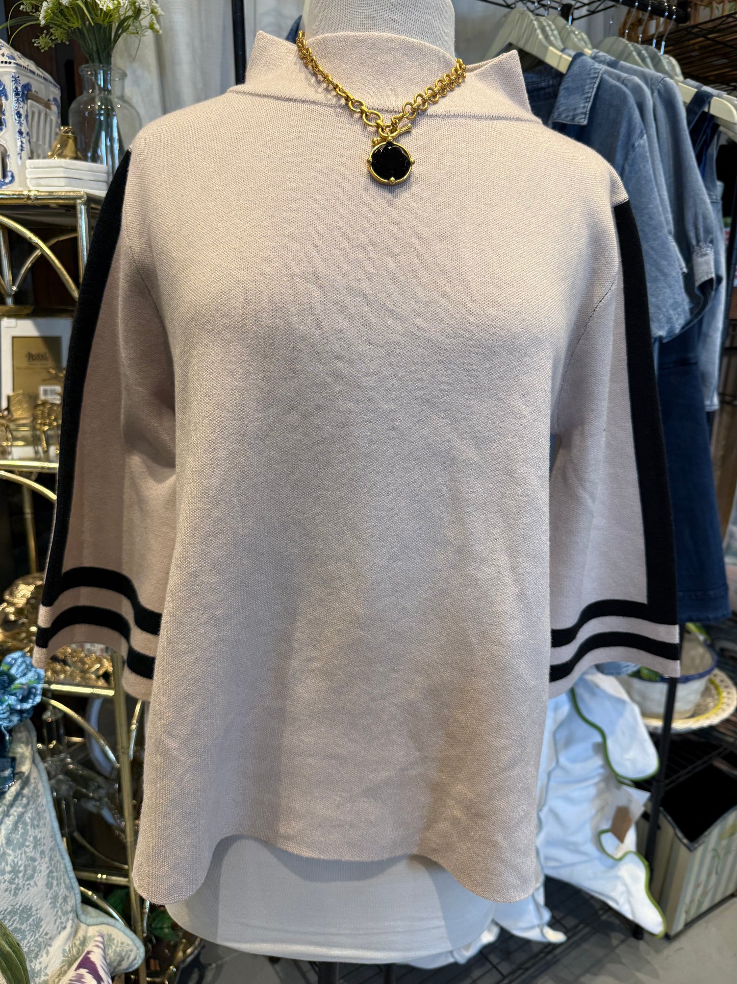 Stripe Mock Neck Sweater