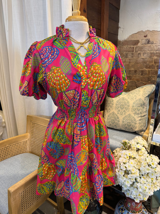 Puff Sleeve Dress-Multi Color