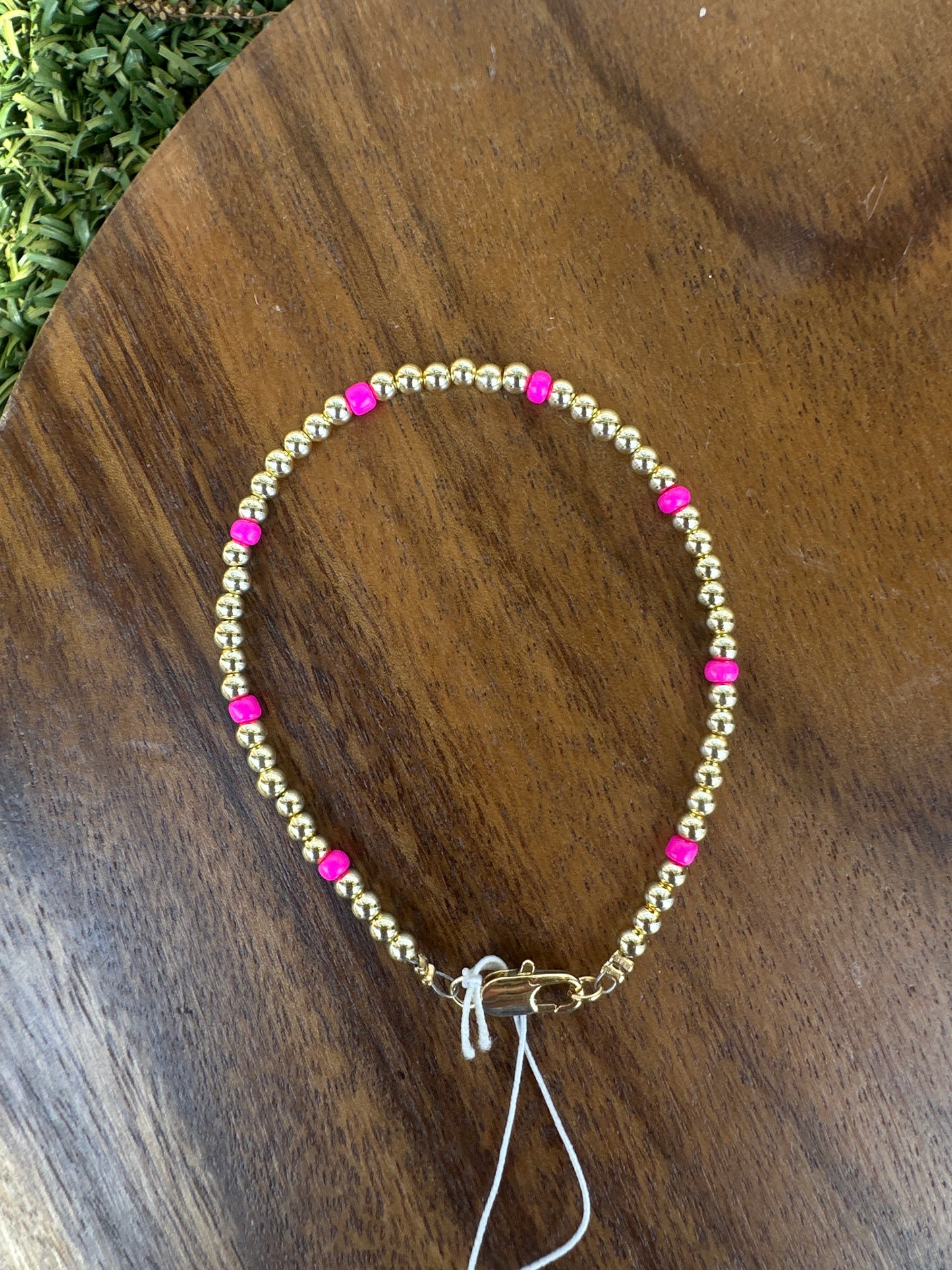 Gold Plated Beaded Hot pink Bracelet 3mm