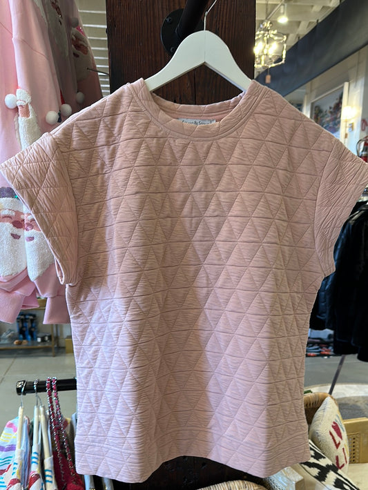 Quilted Short Sleeve Top - Blush