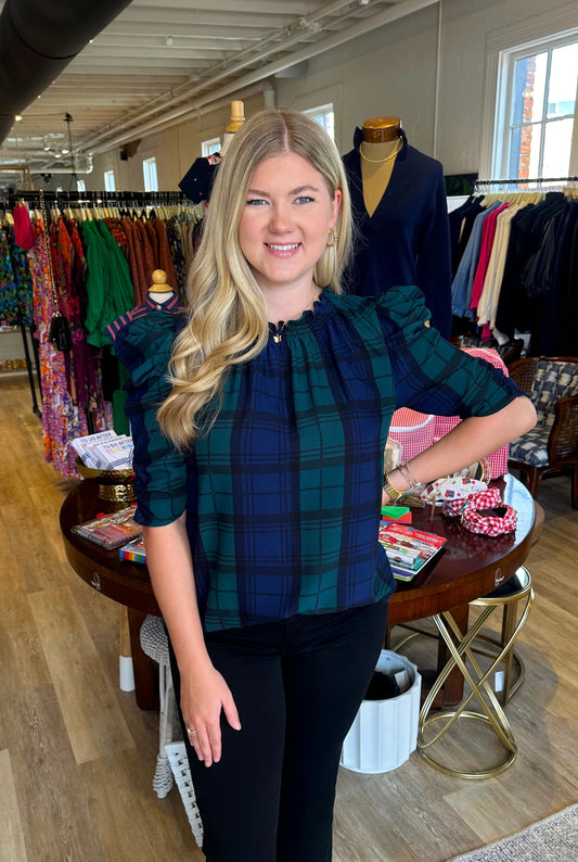 Hudson Plaid Drape Sleeve Top