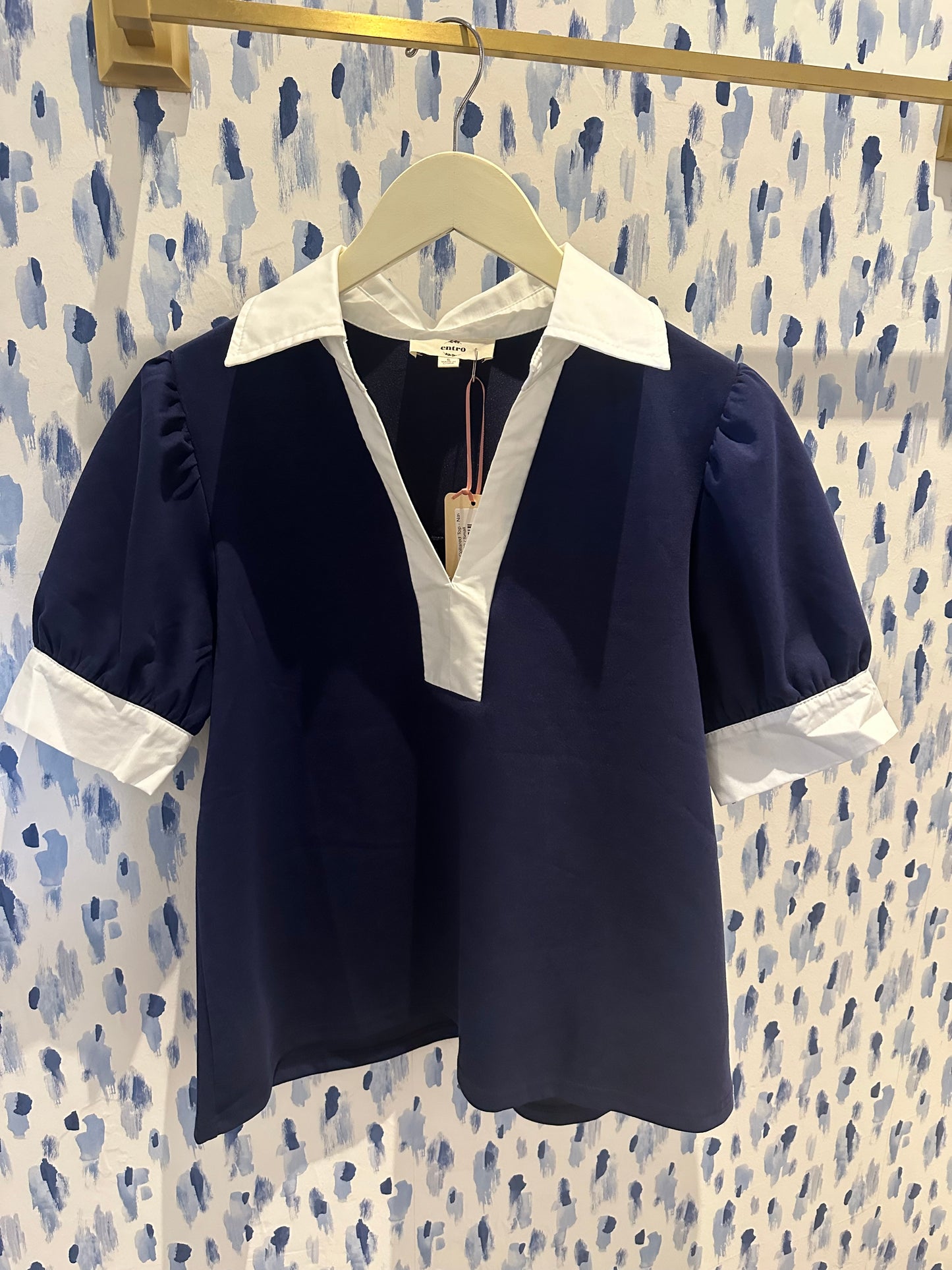 V-Neck Collared Top - Navy