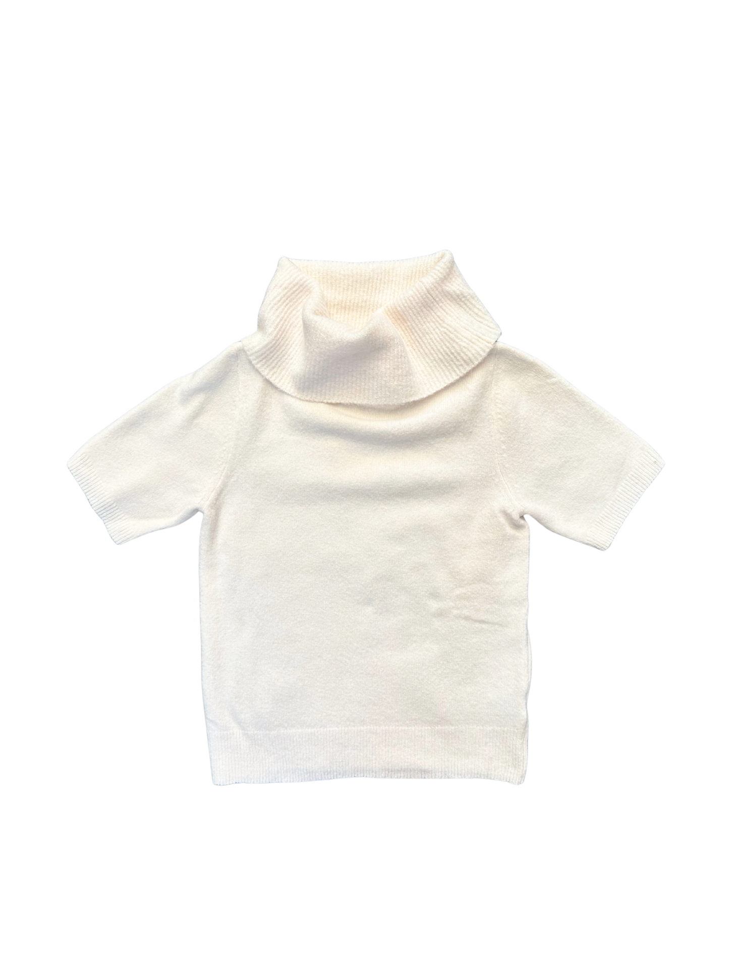 Turtle Neck Short Sleeve Knitted Sweater- Cream